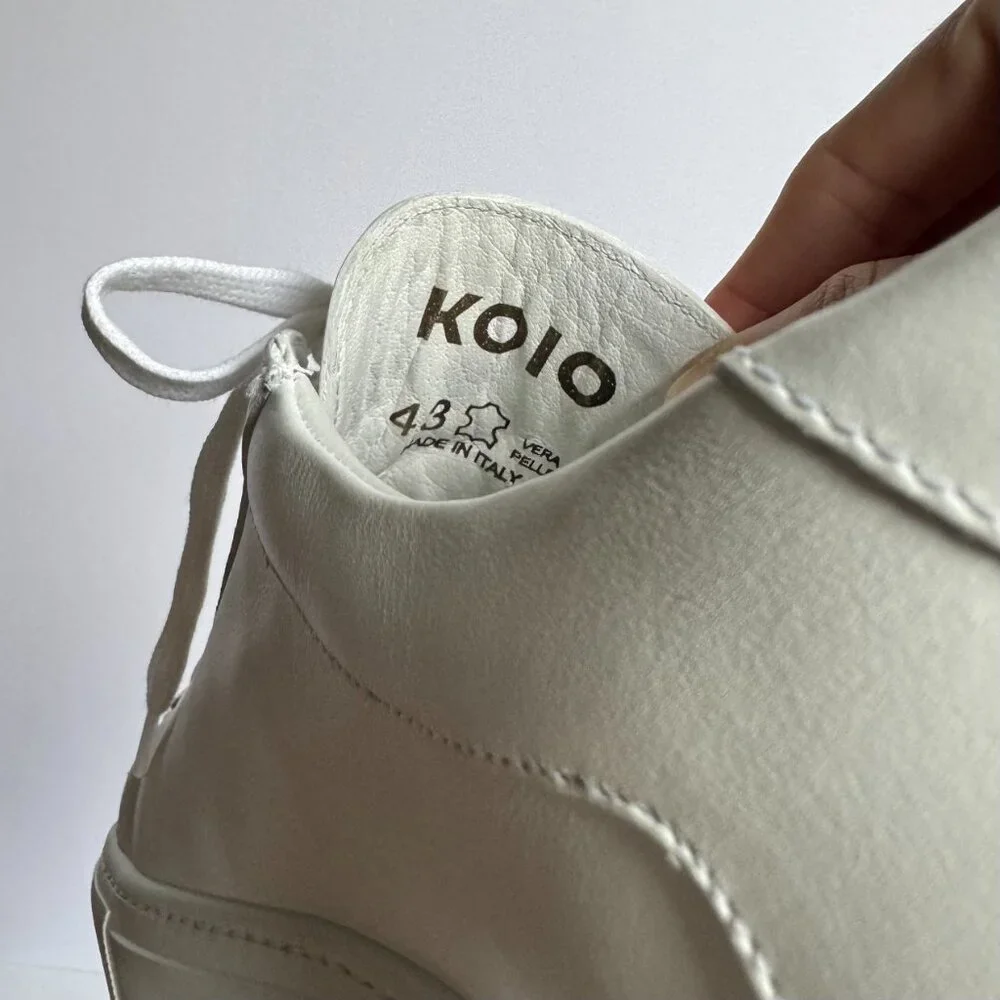 KOIO Men’s Capri Leather Low Top Sneakers White Size 43 w/ storage bag - Picture 2 of 12